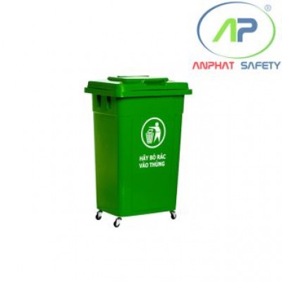 Thùng rác nhựa có nắp đậy 240l, Màu xanh